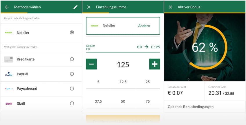 Einzahlung via Handy im Mr Green